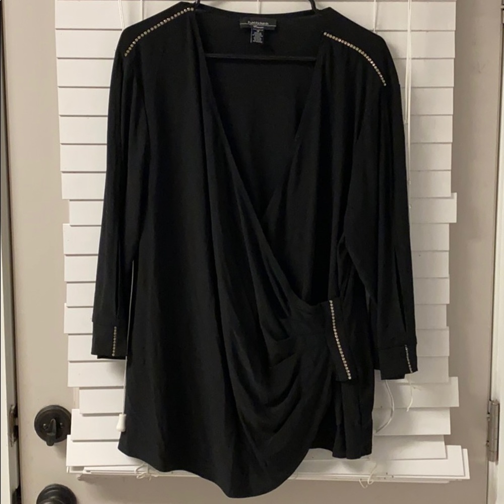 Elegant rhinestone detail black plus size blouse